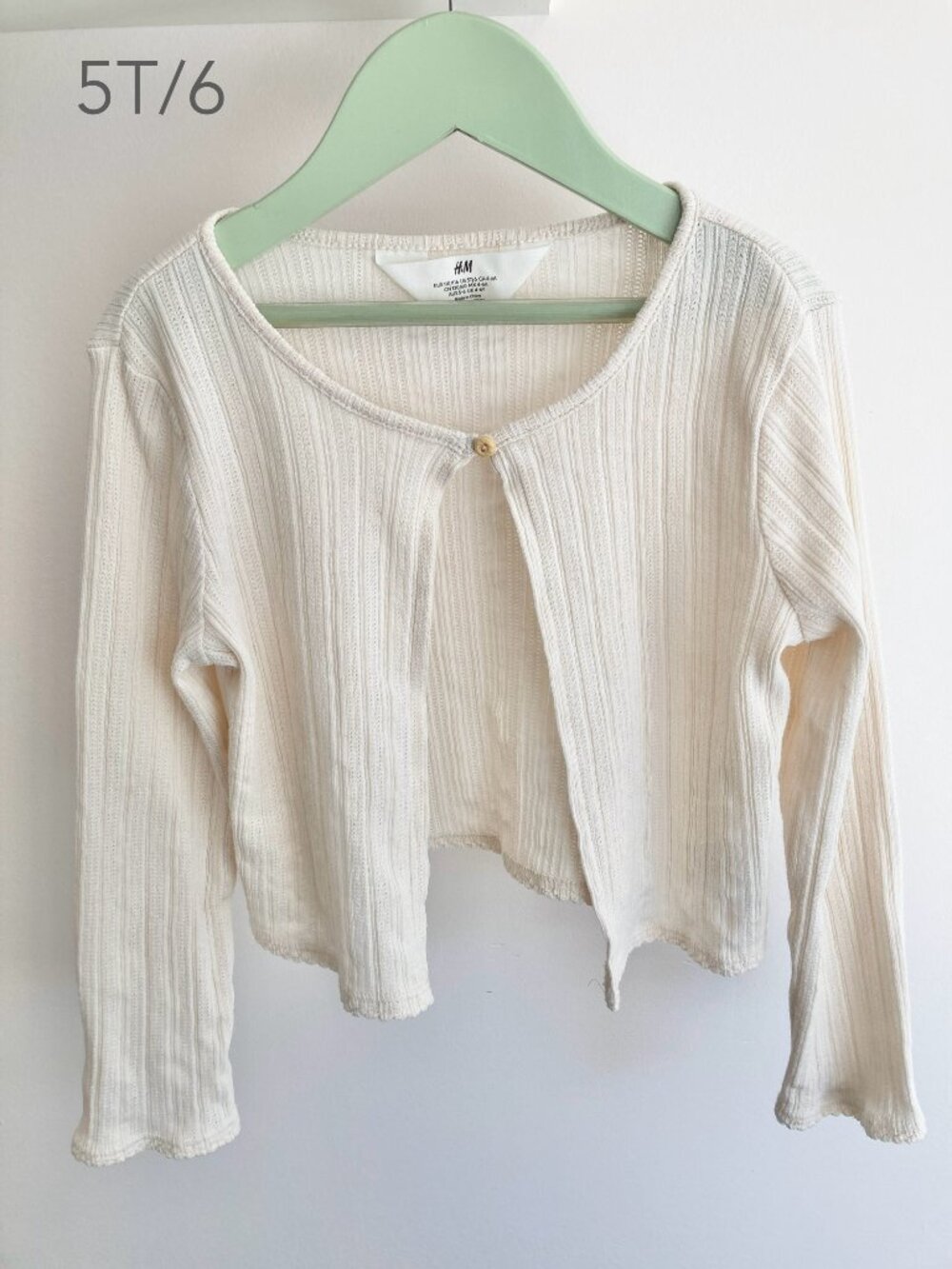 🪴5/$30 H&M 5T/6 Years Girl One Button Light Cream Off White Cardigan Party